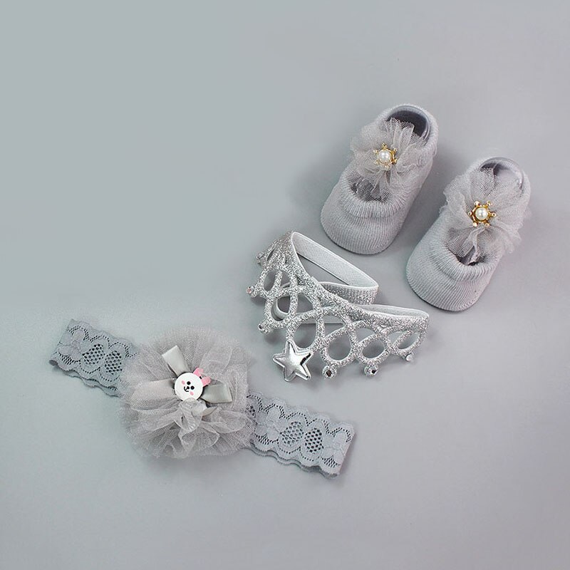 4 sæt nyfødt baby pige pandebånd søde blomster krone sløjfer prinsesse baby pandebånd småbørn spædbarn hår tilbehør fødselsdag: Sæt 2 no æsker
