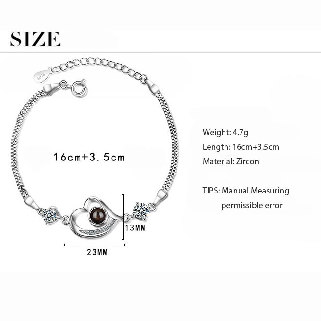 Anenjery zilveren zirkoon projectie hartvormige armbanden voor dames s -b242