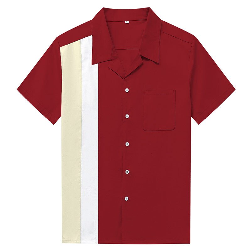 Charlie Harper Shirt Vertical Striped Shirts for Men 50s Rockabilly Shirt Button-Down Cotton Shirts Short Sleeve Vintage Dress: 5 / L