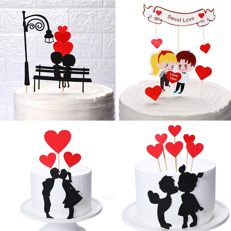Wedding Cupcake Topper Love Heart Sweet Lovers Cake Topper For Anniversary Valentine's Day Wedding Party Cake Decorations