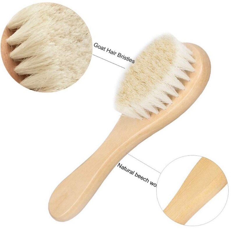 Natural Wooden Handle Soft Press Baby Hairbrush and Super Soft Goat Hair Suitable for Newborns and Children&#39;s Natural Wooden Han