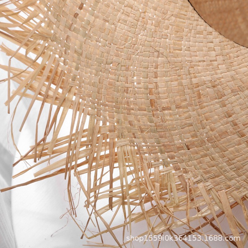 Zomer Natuurlijke Grote Brede Rand Zonnehoed Voor Vrouwen Raffia Jazz Floppy Hoed Strooien Hoeden Cirkel Fringe Hollow Out Beach panama Hoed