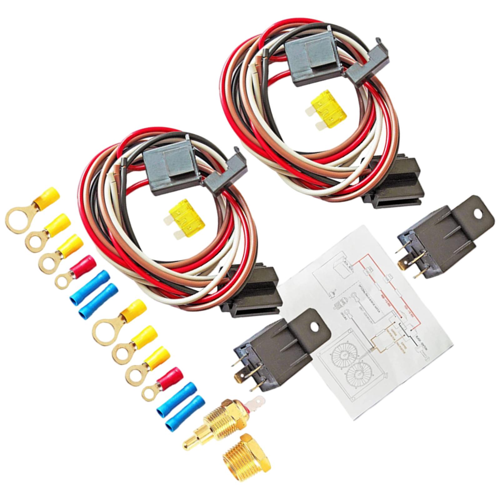 40 Amp Dual Electric Fan Wiring Kit Automotive Wire Harness Fan Tail Connectors 185 Degree On 175 Off Temperature Switch Replace