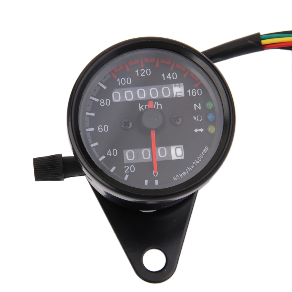 Motorcycle Odometer Gauge Dual Speed Meter with LED Backlight Signal indicator Blue--Headlight Indicator Gauges Black