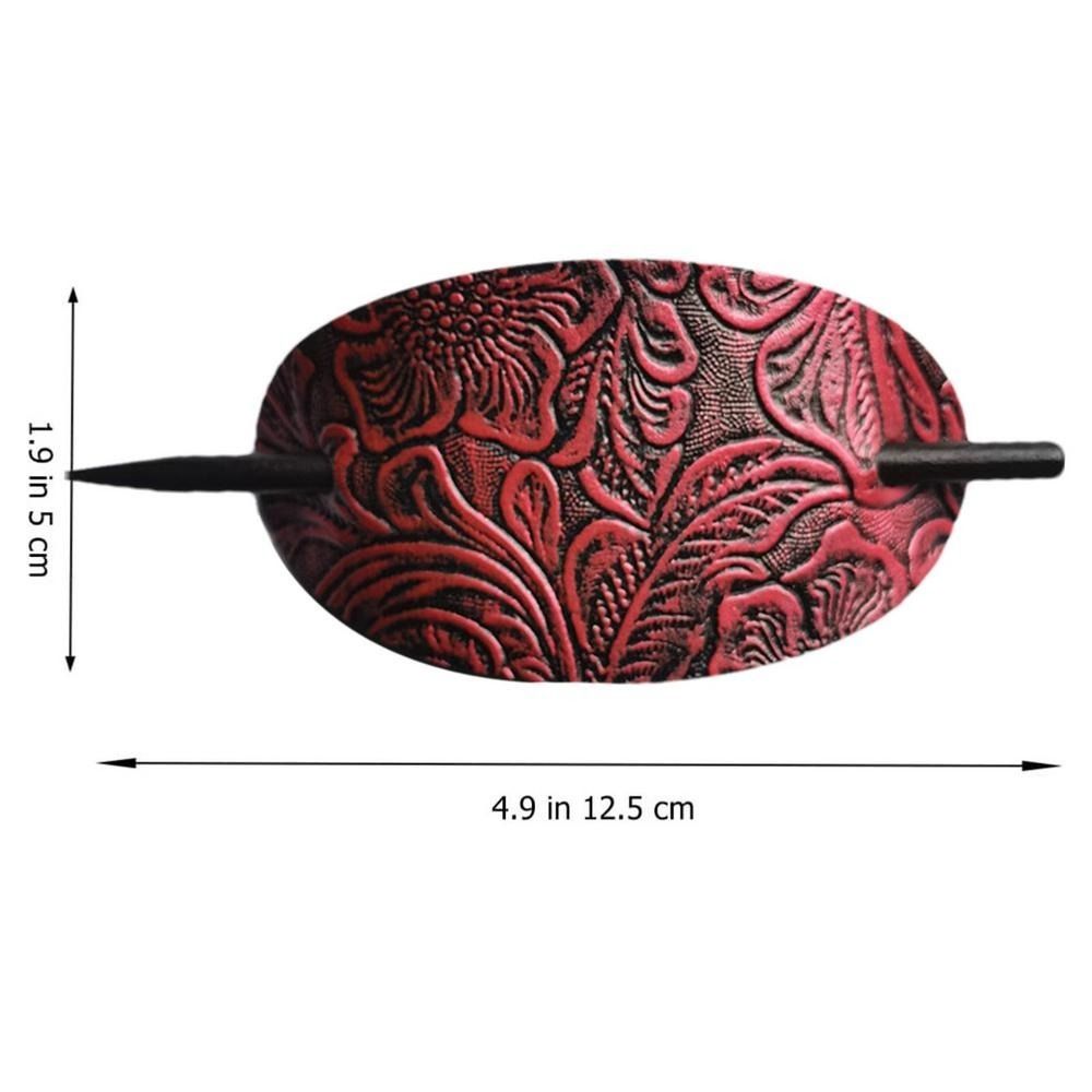 Faux Lederen Ovale Vorm Stick Hair Slide Paardenstaart Houders Hair Baret Pins Hair Sticks Hair Tie: RED