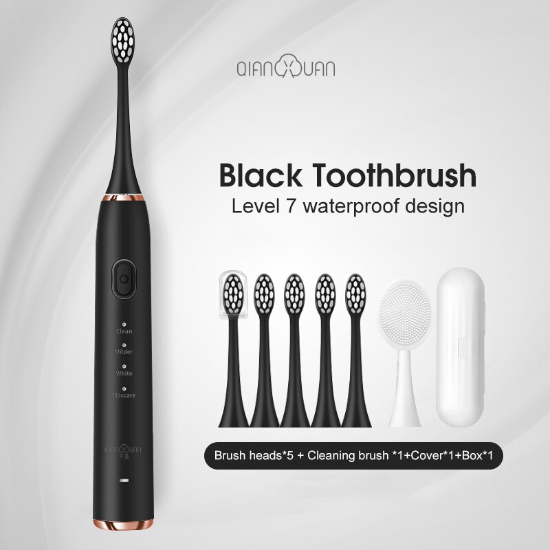 Electric Toothbrush Toothbrush Sonic Ultrasonic Brush IPX7 Waterproof Sonic Toothbrush Recharge Sterilization Anti-bacteria: Black package Two