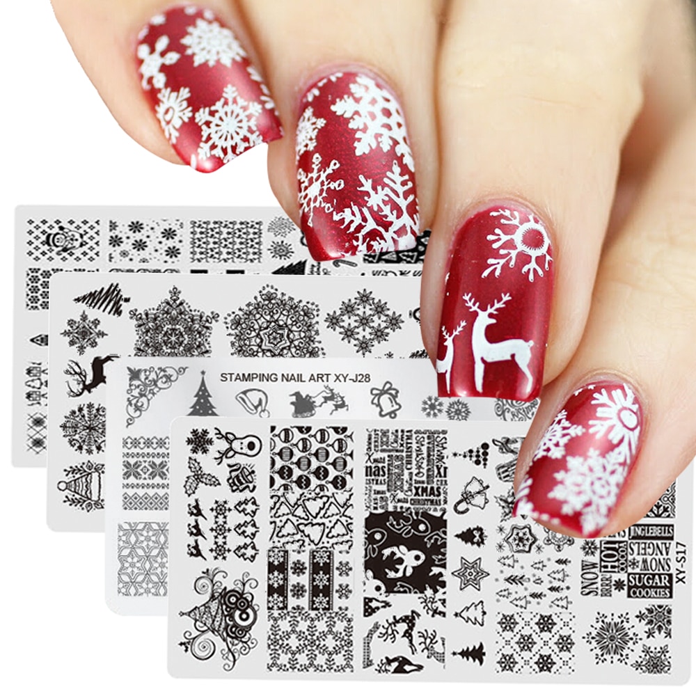 Fuld skønhed halloween kranium ben ugle edderkop jul negle stempling plade manicure billede skabelon festival negle stencil 12*6cm