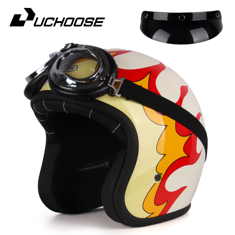 UCHOOSE retro Motorradhelm PU Leder offen Gesicht 3/4 Zerhacker Fahrradhelme klassisch Casco Moto Jahrgang: Elfenbein / XXL