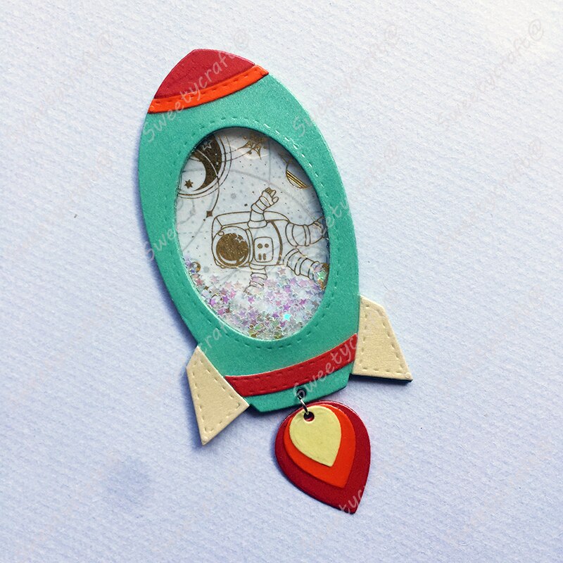 Metal Cutting Dies Space Rocket Shaking Frame Dies Scrapbooking Stamps Stencil Die Cut Craft Album Card Making