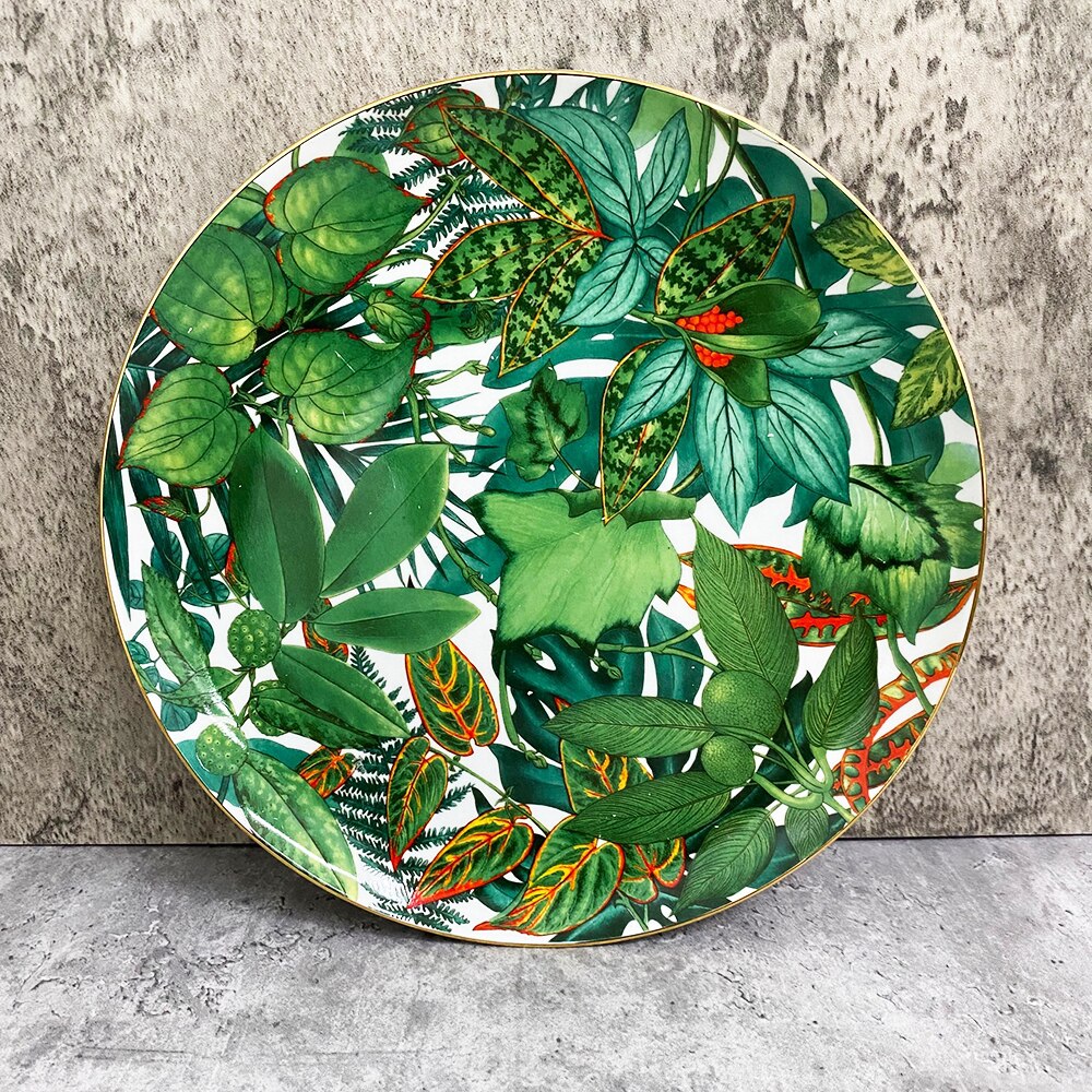 Platos de cerámica de la selva tropical, vajilla de superior, juego de platos para servir, cuencos decorativos para decoración del hogar, bandeja de baratijas: 10 inch plate1