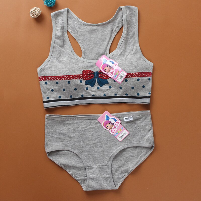Mädchen bh set ohne stahl ring weste stil baumwolle cartoon sommer ohne einsätze rohr top mädchen bh und panty sets: 4