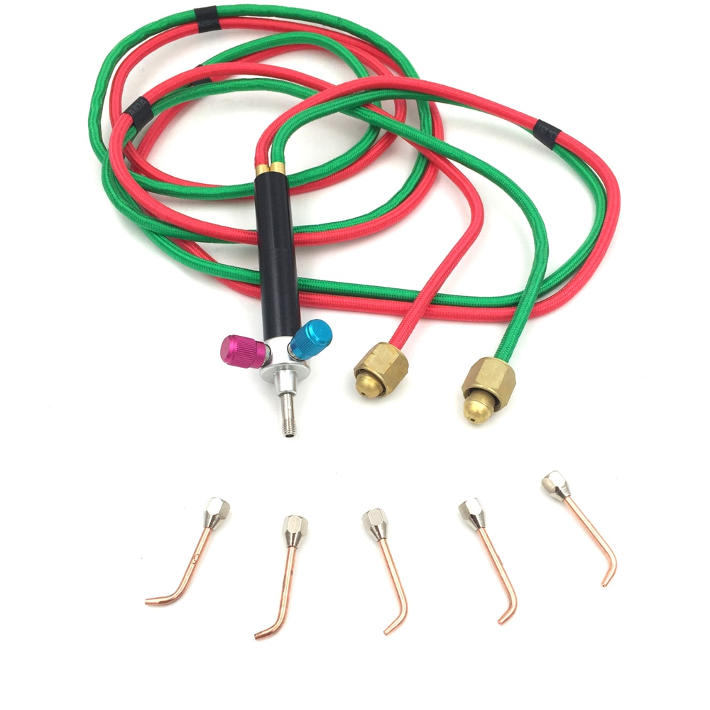 La pequeña antorcha de gas de soldadura con 5 puntas y manguera doble Flexible para soplete de oxígeno acetileno y 5 uds. Varillas de soldadura de 25cm
