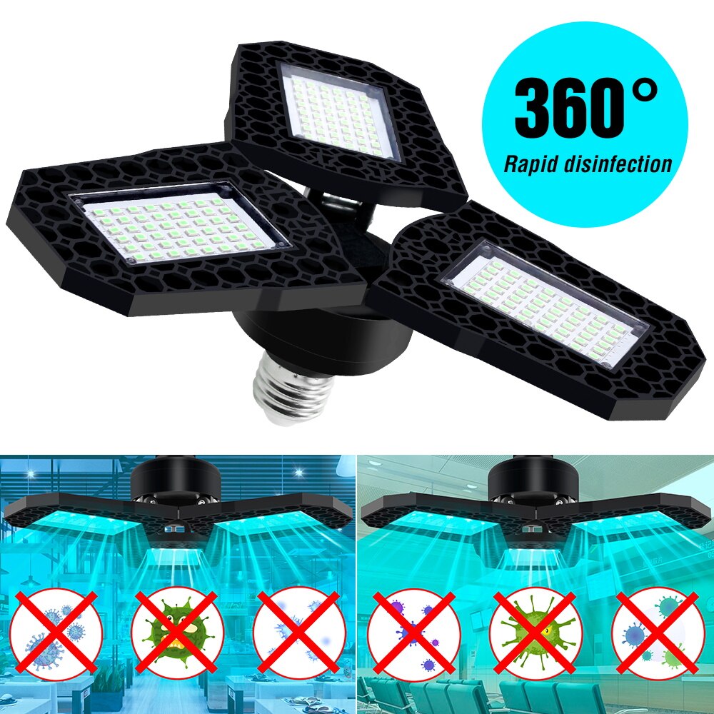 CanLing UV Germicidal Light LED Ultraviolet Lamp 220V LED UVC Sterilizer 40W 60W 80W Antibacterial lamp 110V Disinfect Bacterial: E27 60W