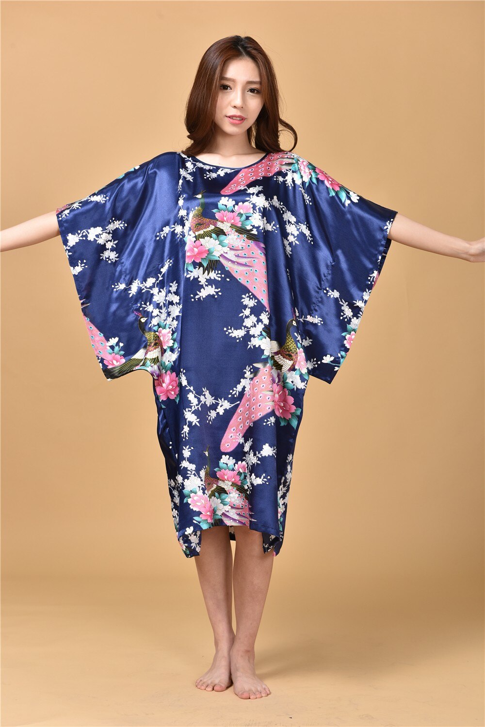 Light Blue Ladies Robe Summer Pajamas Chinese Women Rayon Sleepwear Kimono Bath Gown Nightgown 8918