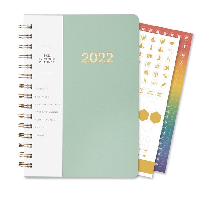 A5 2022 Diary Weekly Planner Agenda Spiral Organizer Notebook Index Sticker Goals Habit Schedules Stationery School Supplies: Coffee