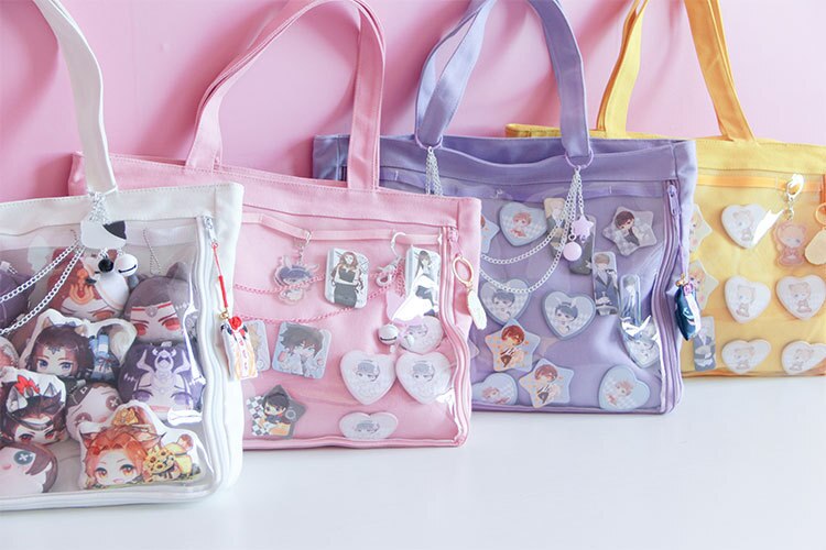 Japanese Wego Ita Bag Kawaii Transparent Window Lolita Canvas Handbag Shoulder Bag Candy Color Lovely Itabag