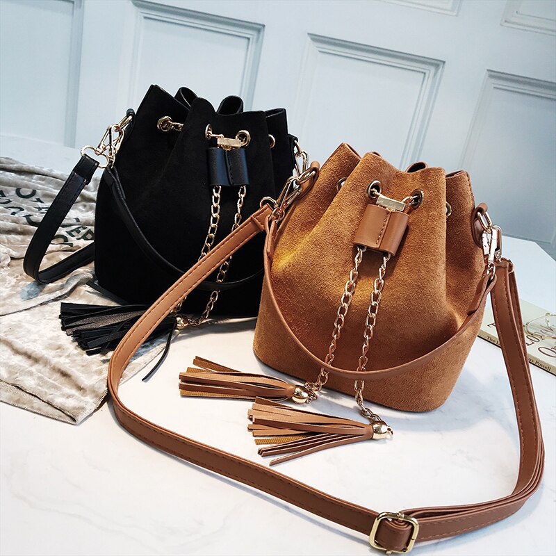 Moda nowy mini Crossbody torebki śliczne zamsz torebka wiadro organizator mały kutas PU skórzane damskie torby listonoszki