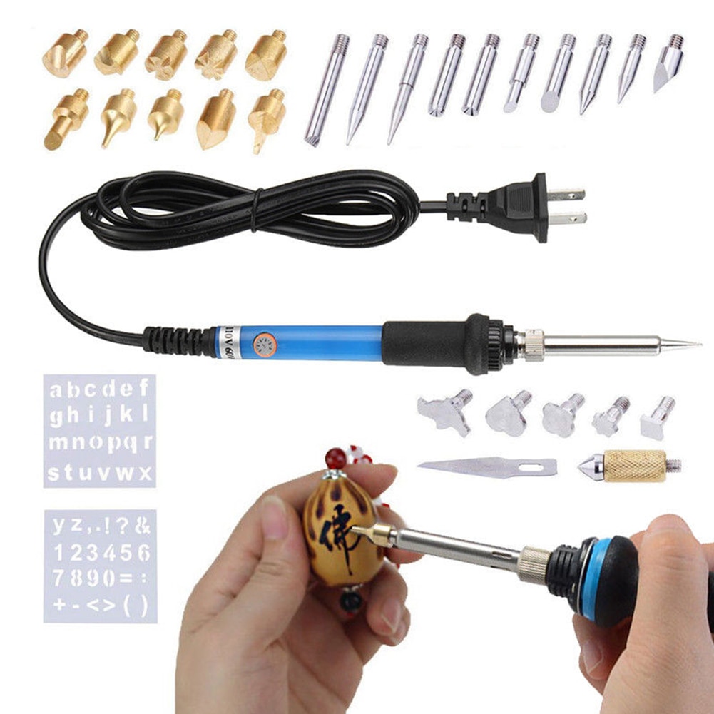 28pcs Tips Easy Use Soldering Iron DIY Blade Carving Lightweight Wood Burning Pen Tools Pyrography Welding Kit Crafts Stencil