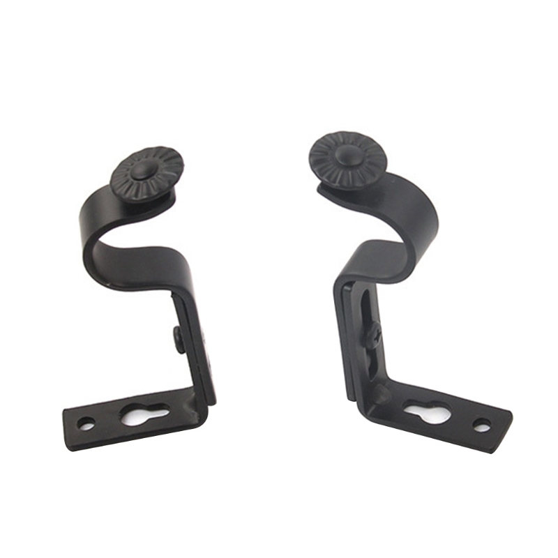 2 Pcs Adjustable Curtain Rod Bracket, Iron Hang Curtain Rod Holders, Single Rod Bracket for Walls（Black/Green Bronze）: Black