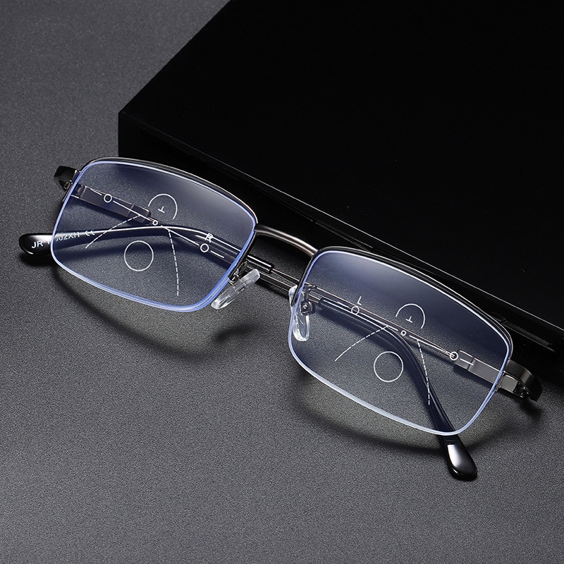 Lunettes de vue multifocales progressives anti-lumière bleue elbru en métal titane pour femmes et hommes, anti-fatigue, loupes, presbytie
