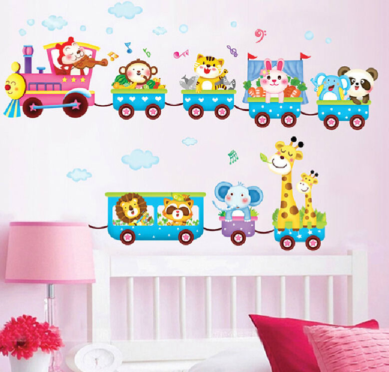 Safari dyr tog veggklistremerker barnehage dekor baby barn kunst veggmaleri flyttbar