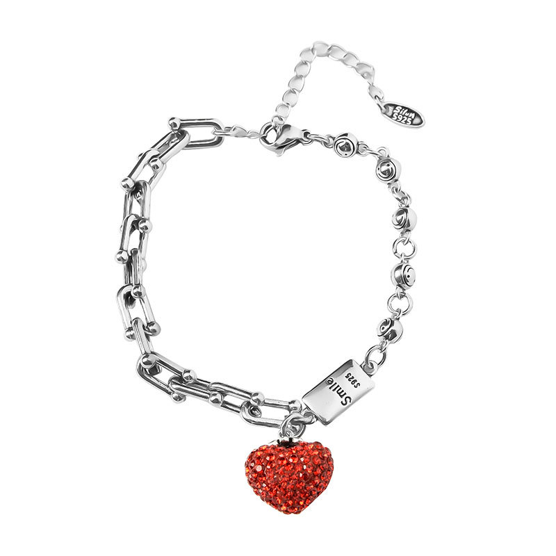 Foxanry 925 selo grosso corrente pulseiras para as mulheres na moda elegante encantador espumante morango zircão festa jóias
