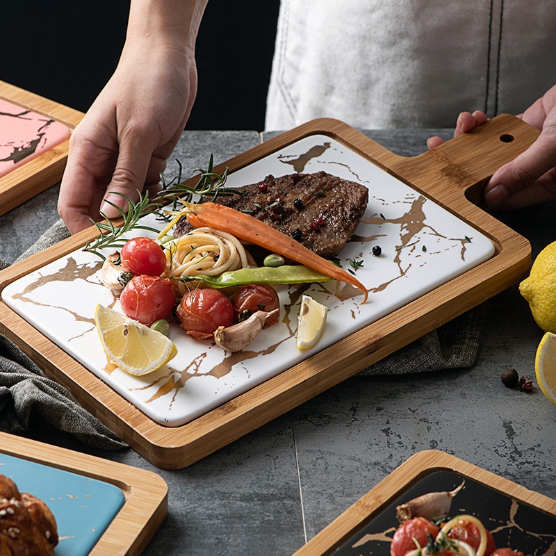 Nordic Stijl Brons Marmer Westerse Board Eenvoudige Rechthoekige Steak Board Keramische Huishoudelijke Hittebestendig Board Vierkante Board