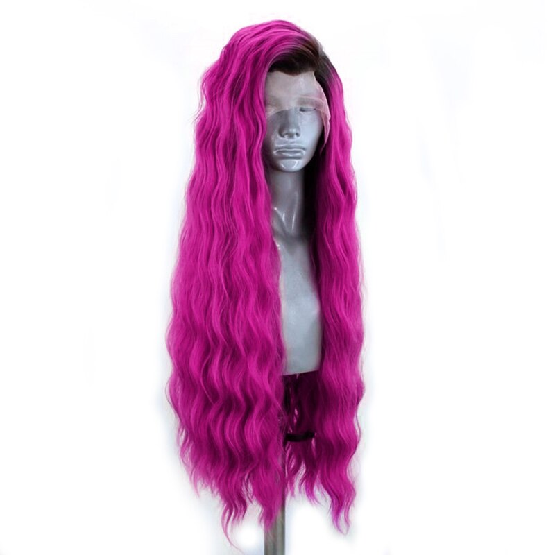 Charisma-Peluca de encaje frontal para mujer, pelo sintético con ondas al agua, Color morado degradado, raíces negras, largo