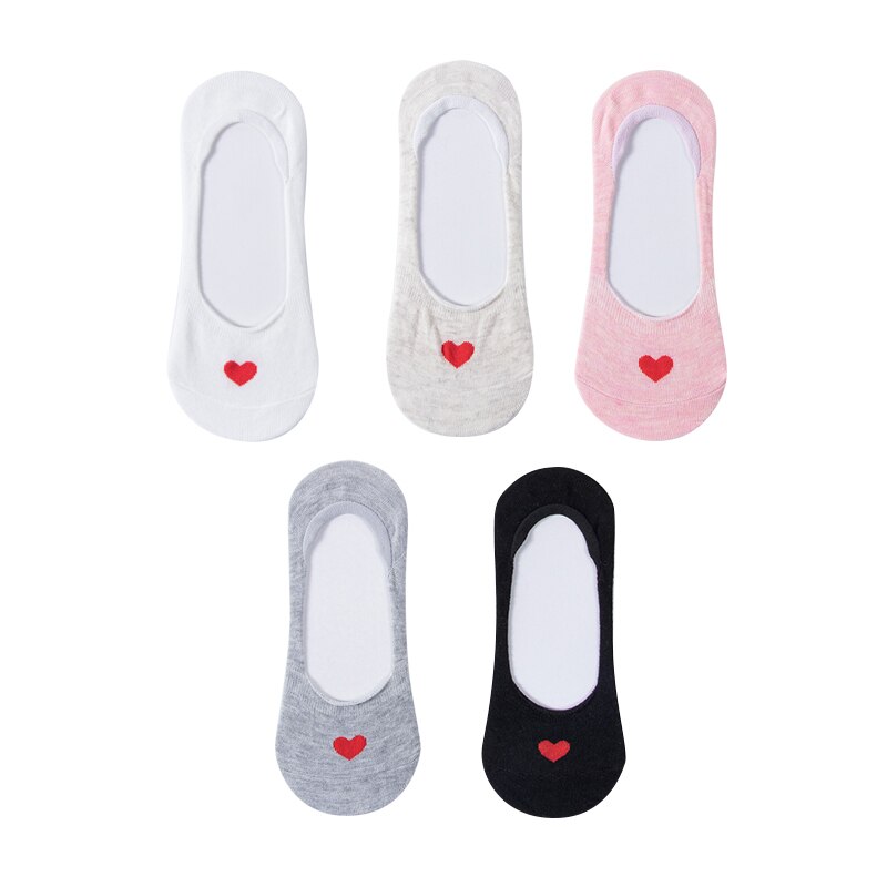 5 Pairs Lot Cotton Women Socks Female Casual Boat 3D Pack Cartoon Harajuku Cat Cute Heart Invisiable Funny Girl Ankle Sock Set: type 7