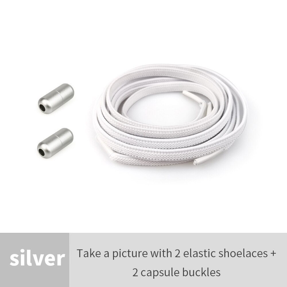 Lacets plats élastiques pour femmes et hommes, faciles à porter, faciles à assortir, chaussures blanches décontractées pour enfants, lacets colorés: siver