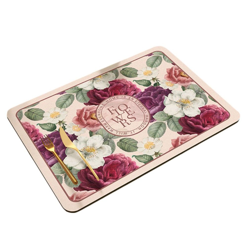Serviesgoedkleed Superabsorberende Schoteldroogmat Bloemenprint Antislip Afvoermat Sneldrogend Vintage Afvoerkussen Tafeldecoratie: L / Rood
