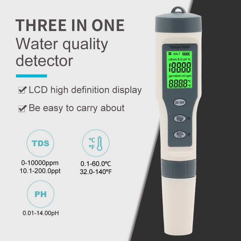 3/4/5/7 In 1 7 In 1 Ph/Tds/Ec/Orp/Zoutgehalte/S. G/Temperatuur Meter C-600 Water Quality Tester Voor Drinkwater, Aquaria