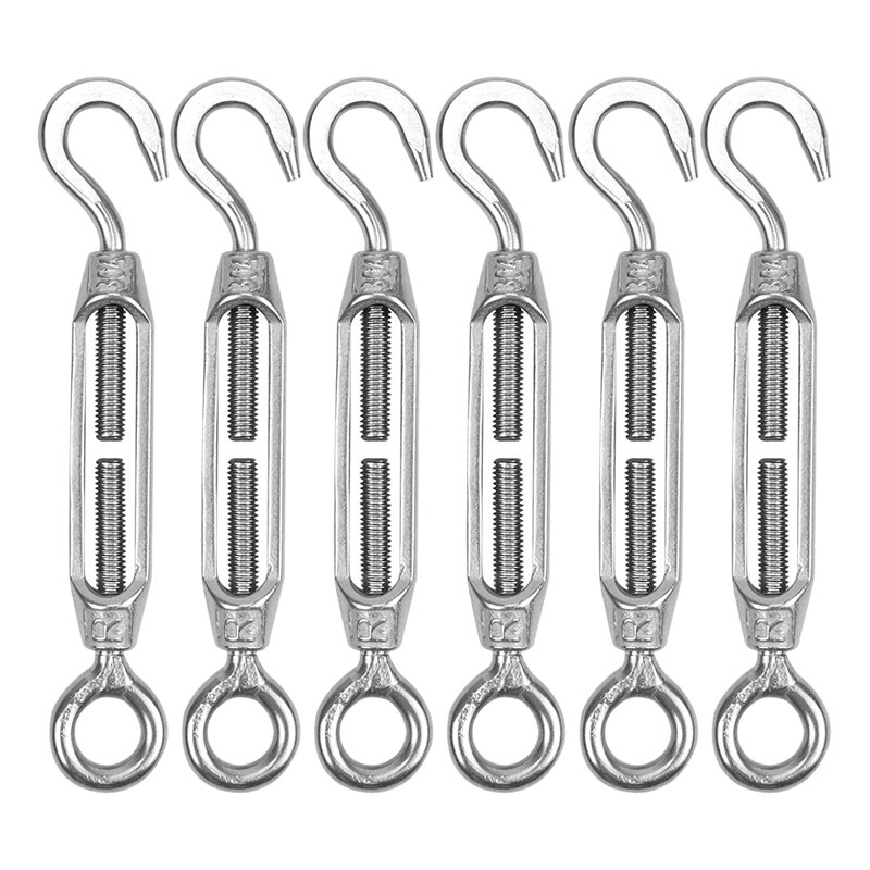 6 Pcs Turnbuckle Wire Tensioner M4 Adjustable Turnbuckle Stainless Steel Hook Eye Rope Cable Tension For Garden: Default Title