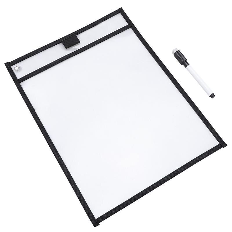 6PCS Reusable Clear PVC Dry Erase Pockets Sleeves with 6PCS Pens for Office Classroom Organization Teaching Supplies (Black)