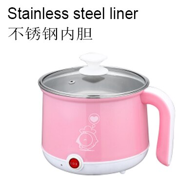 EDTID Multifunction Electric Skillet Stainless Steel pot noodles rice Cooker Steamed egg Soup pot MINI heating pan 1.8L EU: Stainless steel pink