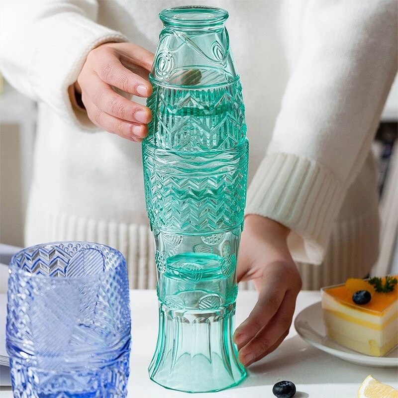 4Pcs/set Koi Fish Cup Fish Shaped Glass Set Stackable Fish Shaped Water Cup Household Water Cup for Wedding Party
