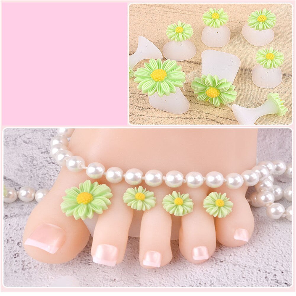 Separador de dedos de silicona suave para el cuidado de los pies, separador de dedos, margaritas, flores, perlas, corazón, diamantes de imitación, herramientas de pedicura, 8 Uds.