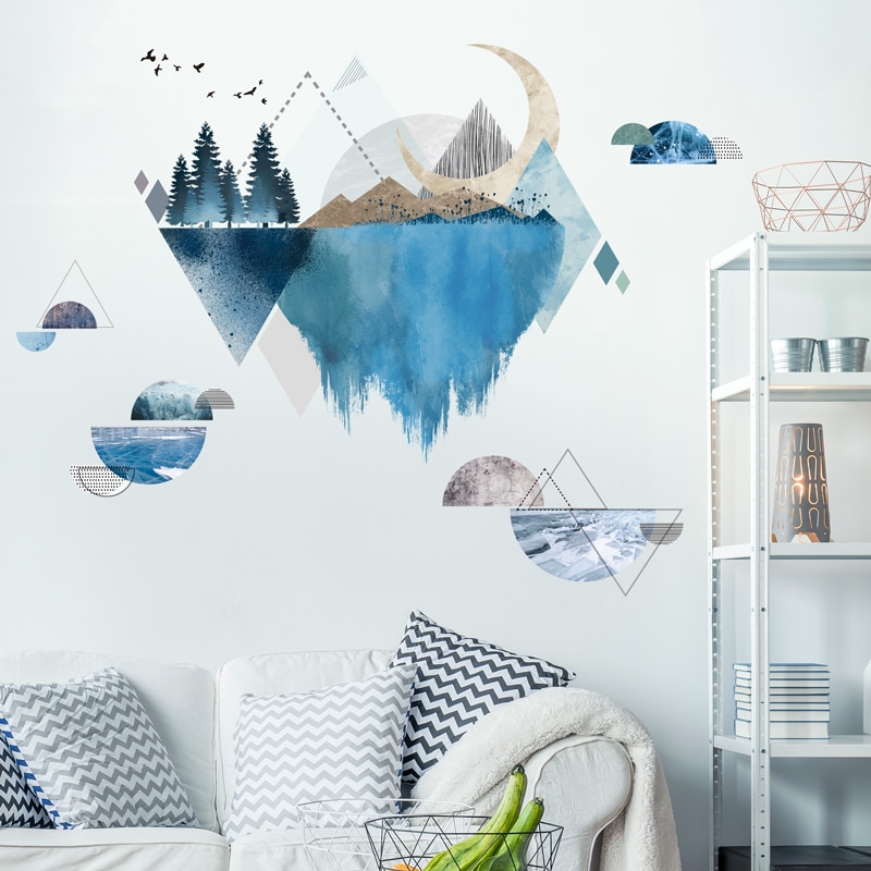 [shijuekongjian] floder bjerge wallstickers diy træ fugle vægmaleri mærkater til stue soveværelse hus dekoration