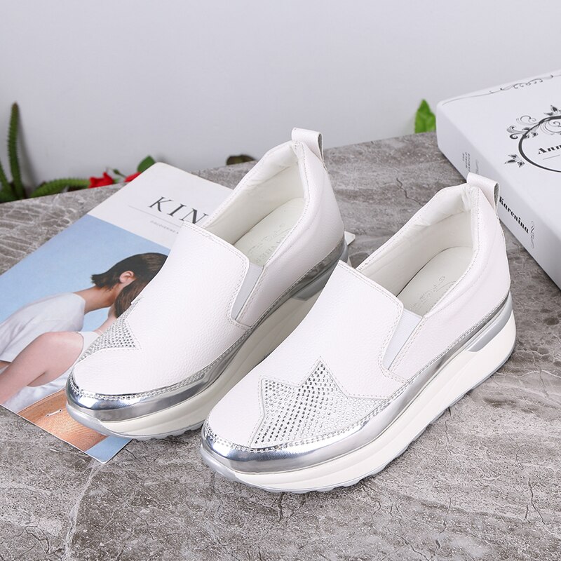 Comfort creepers bling loafers silver platåskor kvinna slip on swing kvinnor lägenheter skor zapatos de mujer wedge sneakers
