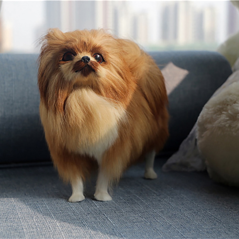 Simuleret sød pomeranian hund fotografering rekvisitter desktop bil boligindretning legetøj plast & pelse stående hund til piger fødselsdag