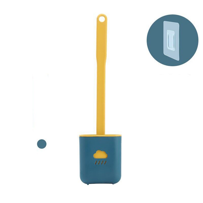 Cabezal plano de cepillo de silicona para inodoro, cepillo Flexible de cerdas suaves con soporte de secado rápido, accesorio de limpieza para huecos de baño: Wall-mounted blue