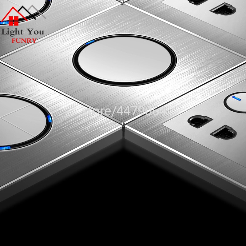 86 Type Dimmer Switch Fan Switch Wall Switch Household Silver Aluminum Alloy Panel LIght Switches EU UK France Socket 90V-250V