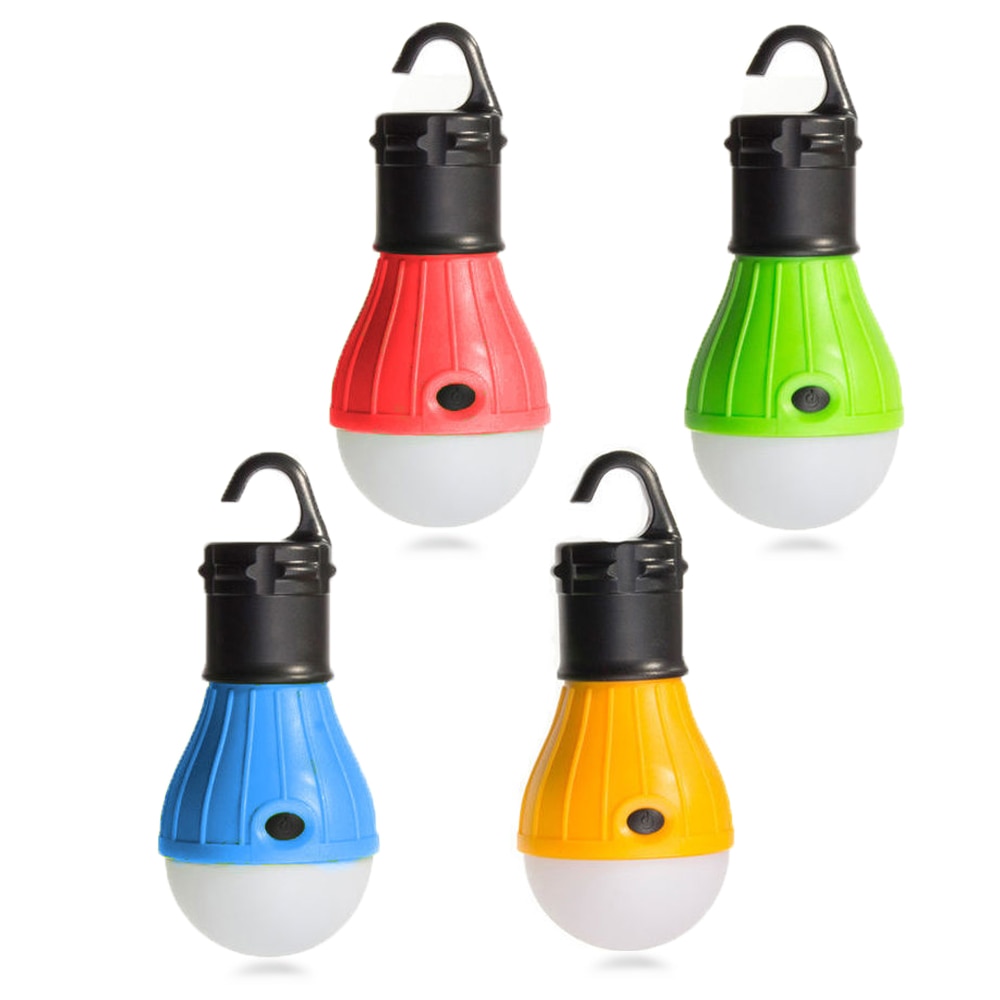 Minilinterna portátil para tienda de campaña, bombilla LED de emergencia, lámpara a prueba de agua, linterna con gancho para colgar para acampar, 4 colores, 3 * AAA