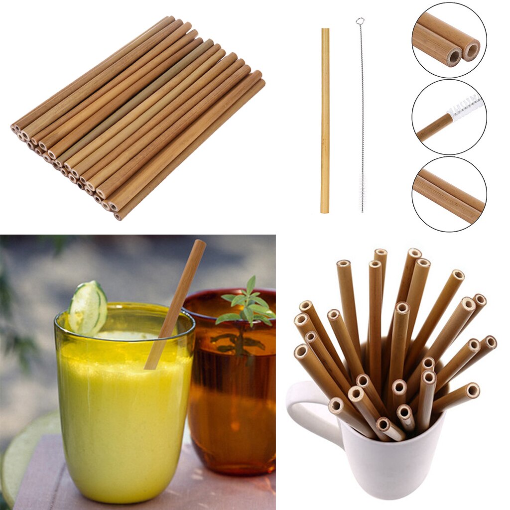 30Pcs Bamboo Straw Reusable Hollow Wooden Tube Kitchen Home DIY Wood Arts Crafts