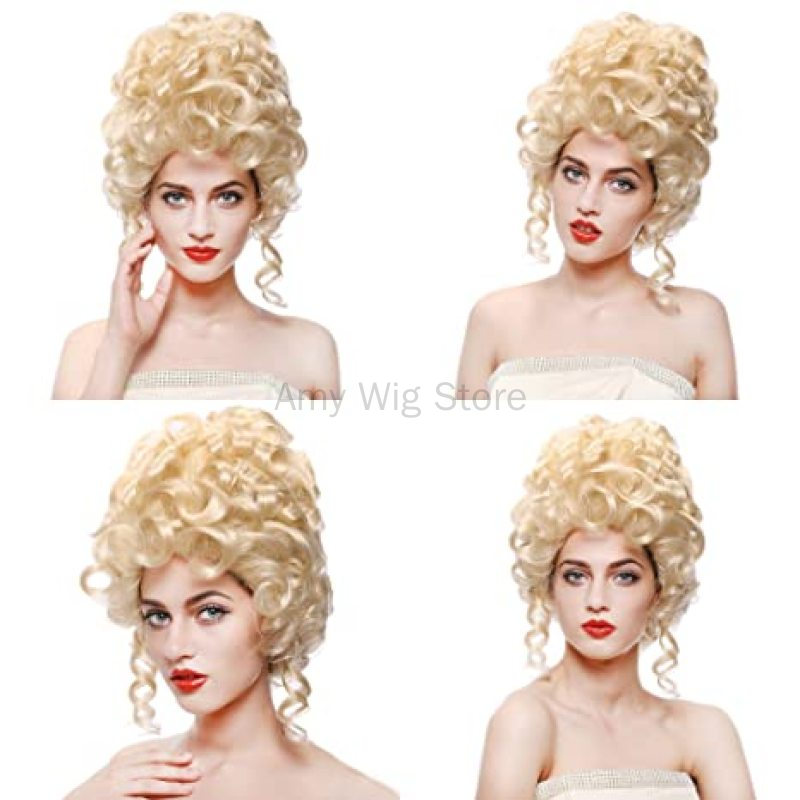 Parrucca Vintage retrò parrucca alta alveare bionda ricciolo crespo lungo per le donne regina Costume Cosplay partito capelli parrucca barocca del 18esimo secolo