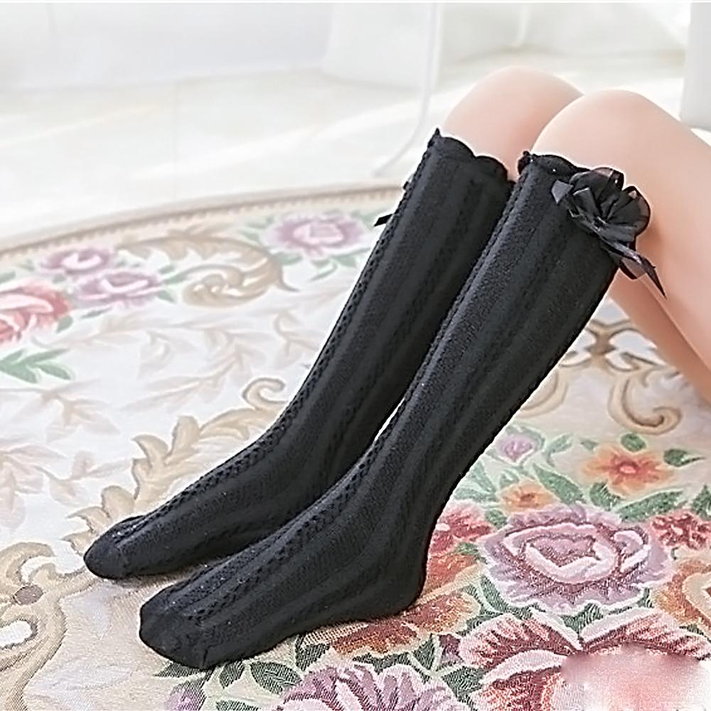 Calcetines largos hasta la rodilla de princesa para niñas, calcetines de baile para niñas, calcetines largos tejidos de algodón para niñas de 3 a 12 años, nuevos calcetines largos con lazo trasero