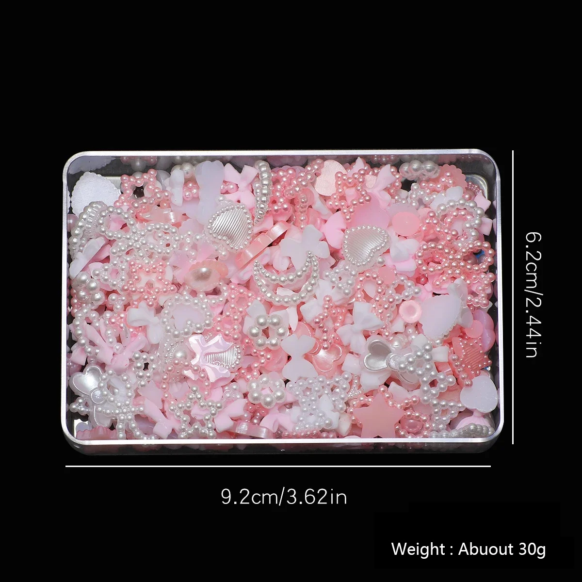 1 doos nagelaccessoires 3D nagelbedel hars liefde boog pentagram nagelaccessoires gemengd roze witte hars holle parel voor manicure