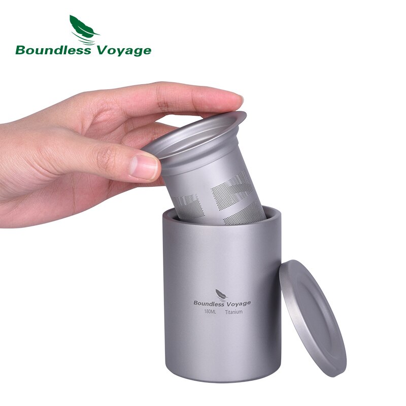 Boundless Journey-taza de té de doble capa de titanio puro para pared, juego de té portátil con filtro de 180ml para acampar al aire libre y senderismo