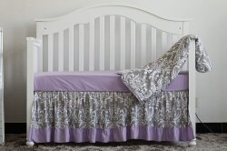 3 st uppsättning boho blommig volang baby minky filt baby plantskola spjälsäng kjol set baby flicka spjälsäng sängkläder (grå lila): Lathund