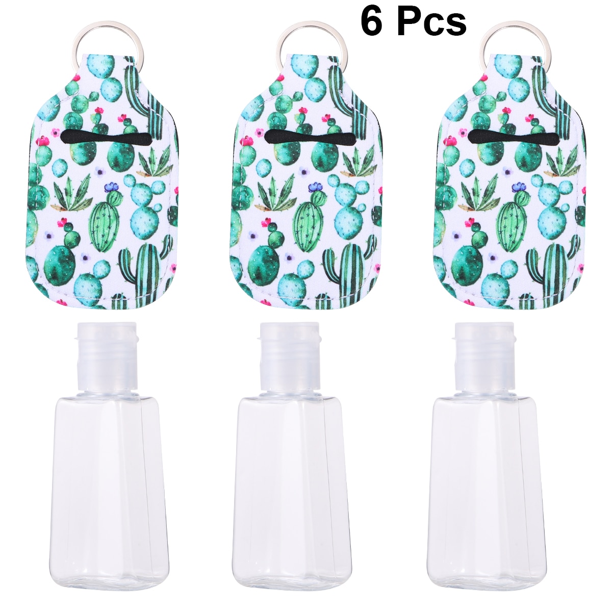 Juego de 3 botellas de 30ml de tamaño de viaje y llavero con impresiones de Cactus, botellas desinfectantes para manos con llavero portadores para jabón Loti